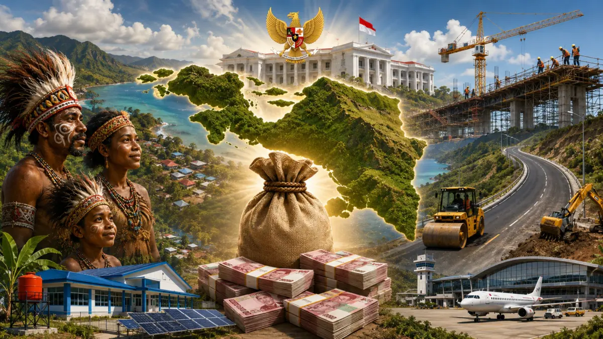 Papua Dapat Suntikan Dana Rp1,17 Triliun dari Pemerintah Pusat, Infrastruktur DOB Dikebut.(ILUSTRASI BY CHAT GPT)
