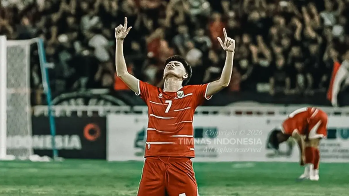 Reno Salampessy saat melakukan selebrasi usai mencetak gol ke gawang Vietnam, di Stadion Utama Sumatera Utara, Deli Serdang, Minggu (7/6/2026). (Istimewa).