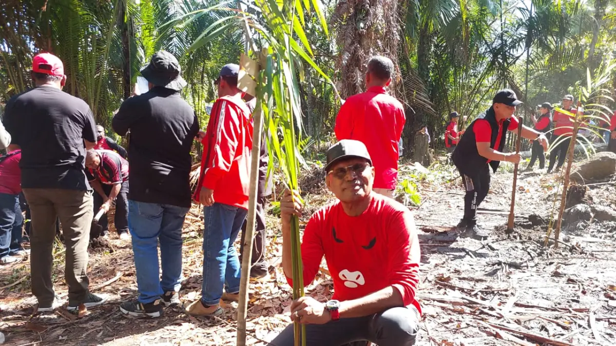 Ketua DPD PDIP Papua Benhur Tomo Mano bersama pada kader tanam pohon sagu di Kampung Sereh Sentani, Kabupaten Jayapura, Sabtu (13/6/2026) (CEPOSONLINE.COM/KAREL)