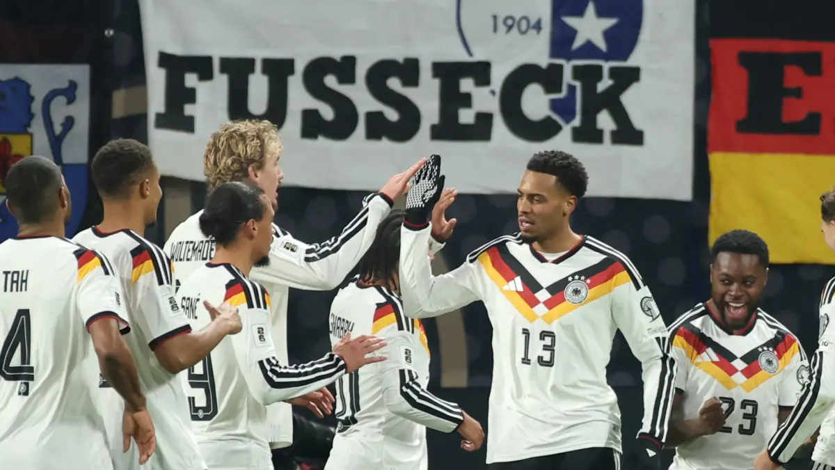 Selebrasi pemain Jerman usai mengalahkan Curacao 7-1 &nbsp;di NRG Stadium, Houston, Senin (15/6/2026). (X) 