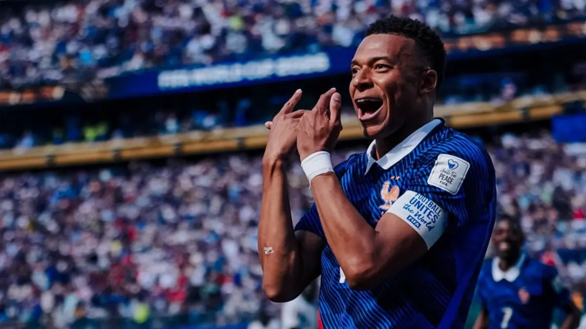 Penyerang Prancis, Kylian Mbappe saat merayakan golnya usai mencetak gol ke gawang Senegal dalam laga pembuka grup I Piala Dunia 2026 yang berlangsung di Stadion Metlife, New Jersey, Amerika Serikat, Selasa (16/6/2026) waktu setempat. (Instagram Prancis).