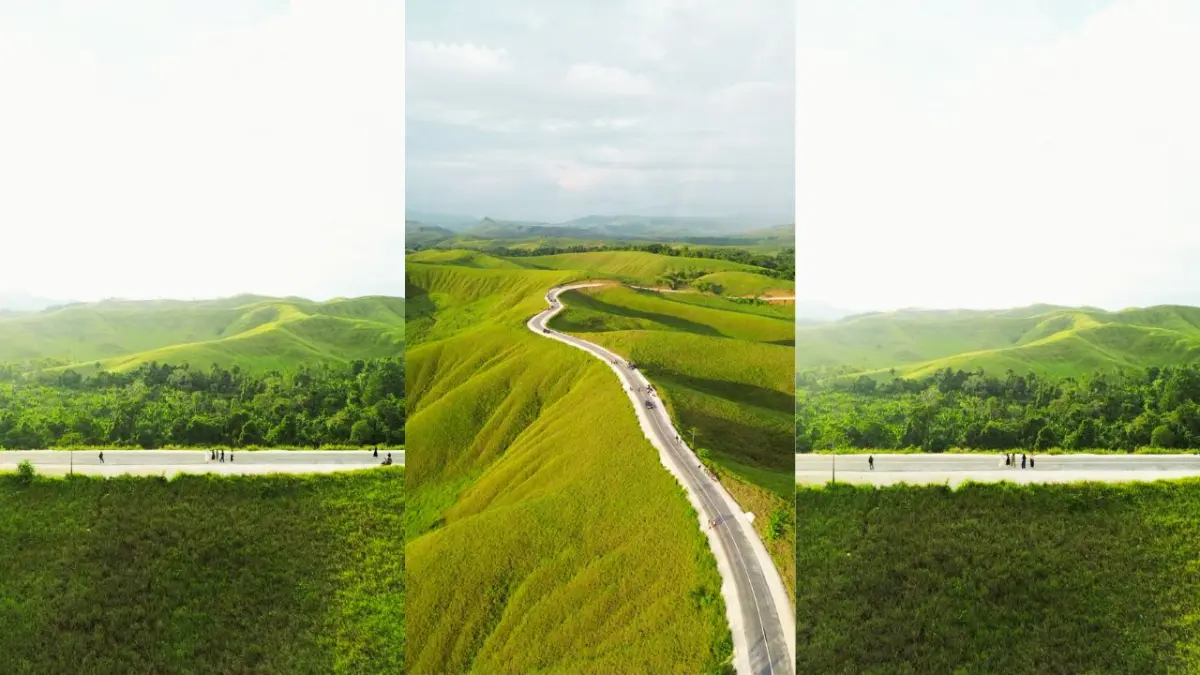 Kolase Foto Pemandangan Bukit Bongge yang diabadikan menggunakan drone.(Ceposonline.com/Dika)