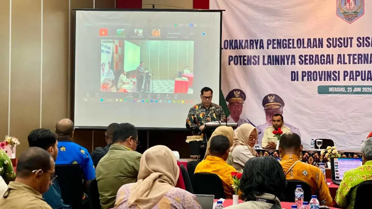 Lokakarya pembahasan pengelolaan susut sisa pangan untuk energi terbarukan DI Provinsi Papua Selatan, &nbsp;Kamis (25/6/2026)&nbsp;
(Biro Umum Setda Papsel/Ceposonline.com) &nbsp;
