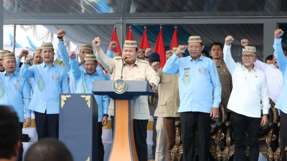 Menteri Pertanian Andi Amran Sulaiman saat menyampaikan laporan kepada Presiden Prabowo Subianto pada acara puncak Pekan Nasional (PENAS) Petani Nelayan XVII di Kabupaten Gorontalo, Rabu (24/6/2026). (ANTARA/Faradila Alim)