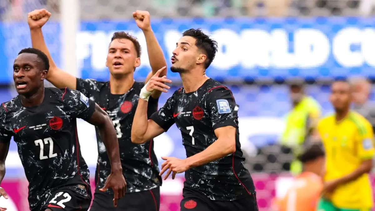Selebrasi pemain-pemain Kanada usai menjebol gawang Afsel, &nbsp;di Los Angeles Stadium Senin (29/6/2026)