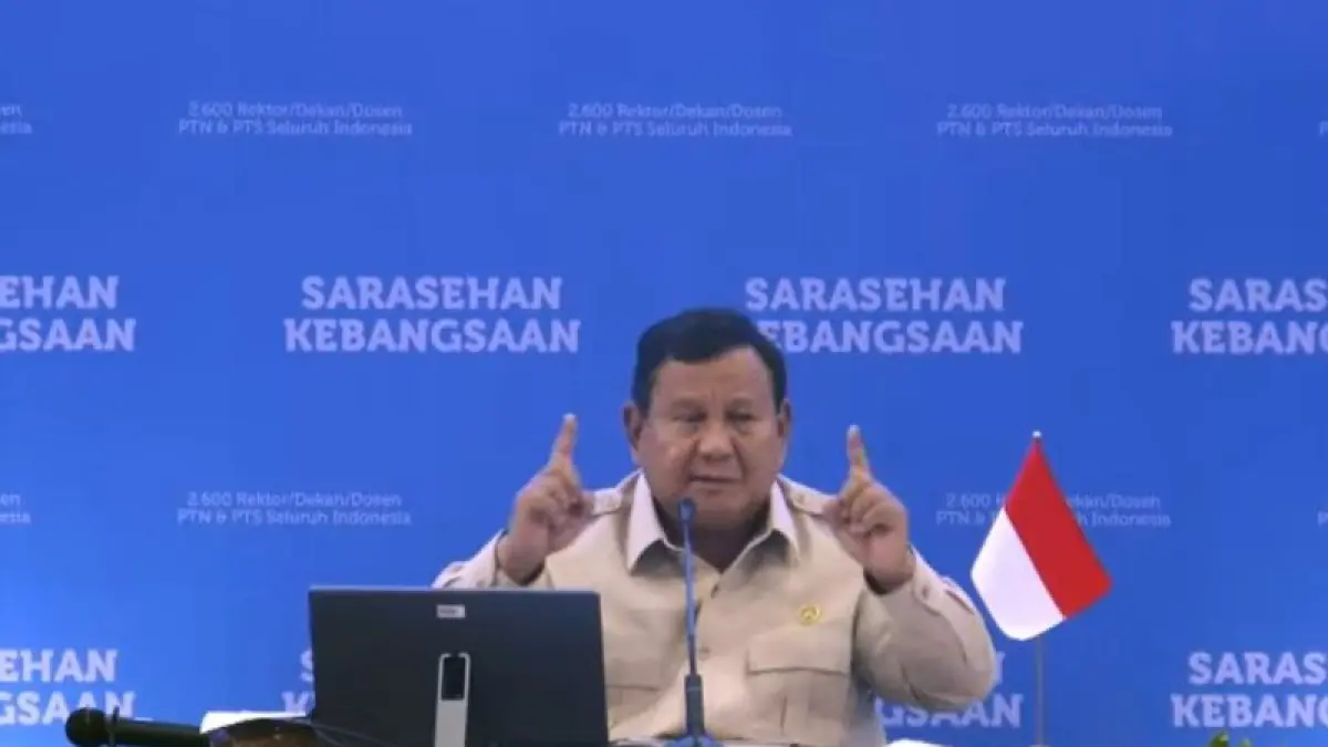 Tangkapan layar - Presiden Prabowo Subianto dalam penutupan Sarasehan Kebangsaan Konvensi Sains, Teknologi, dan Industri Indonesia (KSTI) 2026 di Jakarta, Minggu (28/6/2026). (ANTARA/YouTube Sekretariat Presiden/Fathur Rochman)