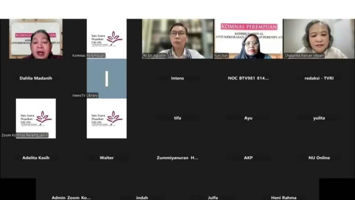 Wakil Ketua Komnas Perempuan Ratna Batara Munti (kiri atas) dalam zoom meeting pernyataan sikap Komnas Perempuan dalam kasus kekerasan terhadap perempuan, di Jakarta, Minggu (28/6/2026).&nbsp;
(Ceposonline.com/ANTARA/Anita Permata Dewi