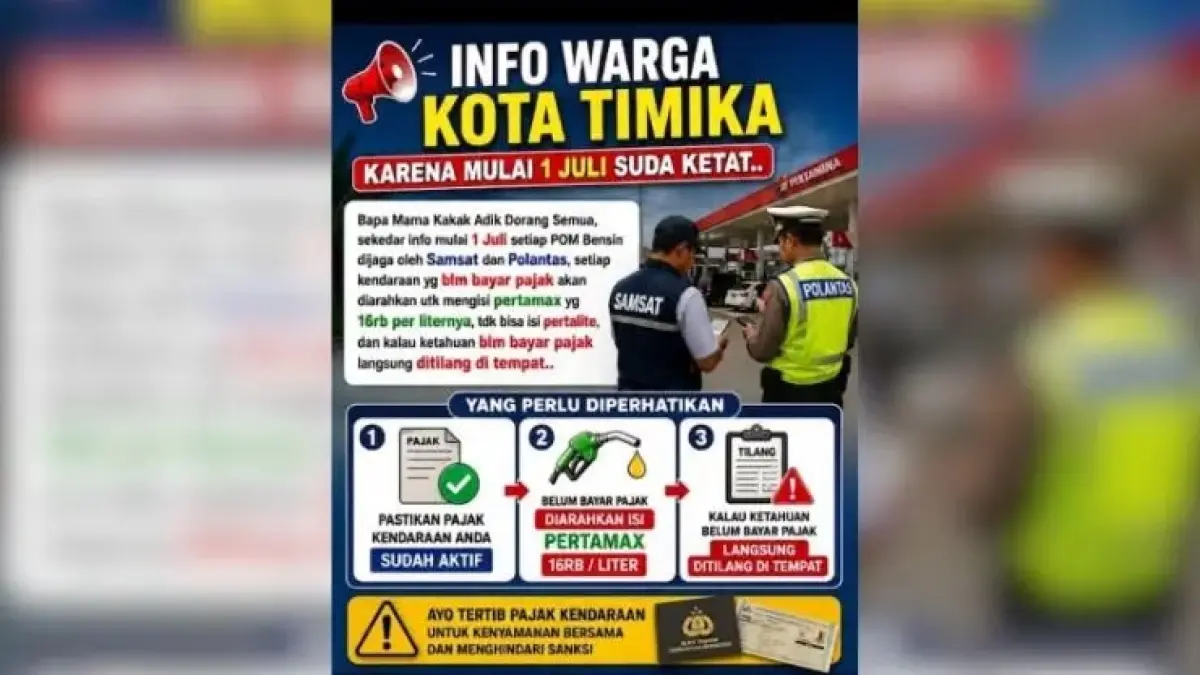 Poster peringatan kendaraan yang belum melunasi pajak dilarang mengisi BBM subsidi.&nbsp;