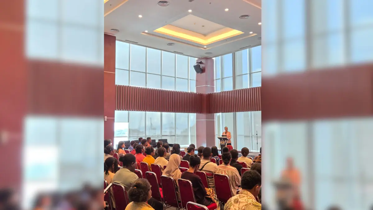 Suasana Sosialisasi Beasiswa LPDP , Kerjasama Mata Garuda Papua dan Tim Baku Bantu Event yang bertajuk ‘’Level Up With LPDP” bertempat di Aula Gedung Keuangan Negara, Lantai 8, KanwilKementerian Keuangan Wilayah Papua, Jayapura, Sabtu (27/6/26).
&nbsp;(HUMAS_CEPOSONLINE.COM)