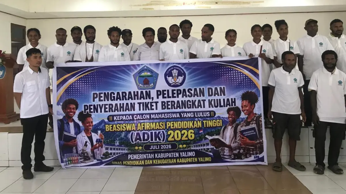 Pelepasan 48 Calon mahasiswa Yalimo di aula dinas Pendidikan Kabupaten Yalimo, Rabu (1/7/2026). (Prokopim Setda Yalimo)


