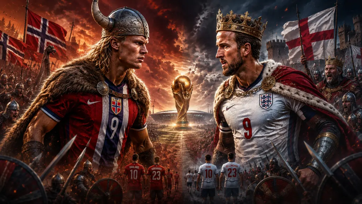 Ilustrasi Halland (Timnas Norwegia) X Kane (Timnas Inggris). (AI)