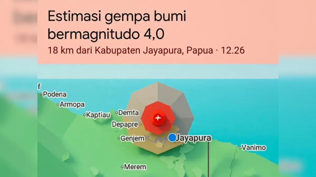 Peta letak gempa magnitudo 4,4 guncang Jayapura, Kamis (9/7/2026). (CEPOSONLINE.COM/ISTIMEWA)
