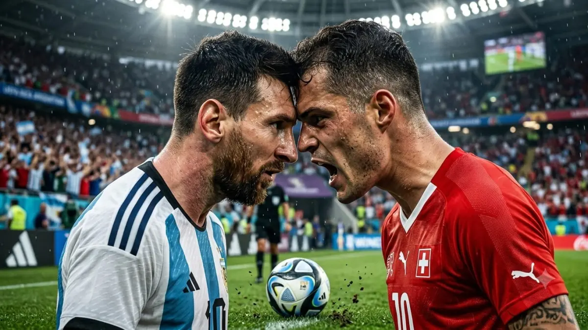 KAPTEN. Messi dan Granit Xhaka. (AI) 