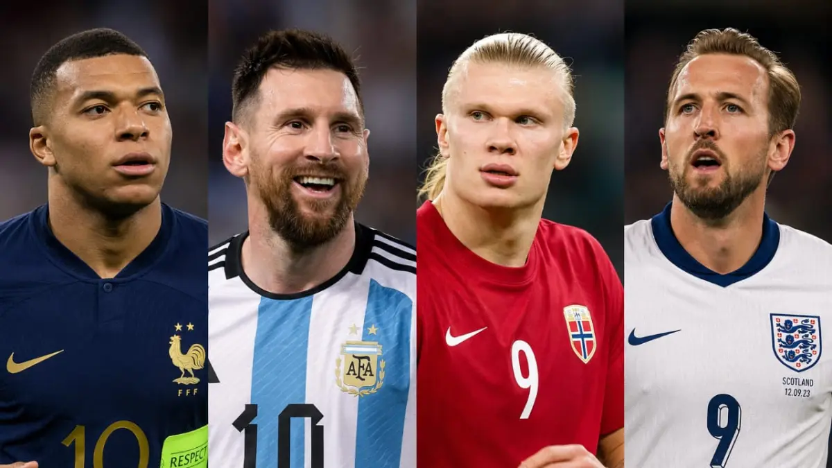 Ketiga pemain yang saat ini merupakan kandidat kuat calon Golden Boot Piala Dunia 2026. Ada Messi, Mbappé dan Harry Kane.(Ilustrasi Istimewah/CEPOSONLINE.COM)
