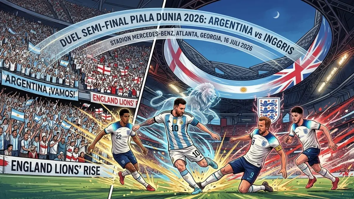 Ilustrasi Argentina vs Inggris. (AI) 