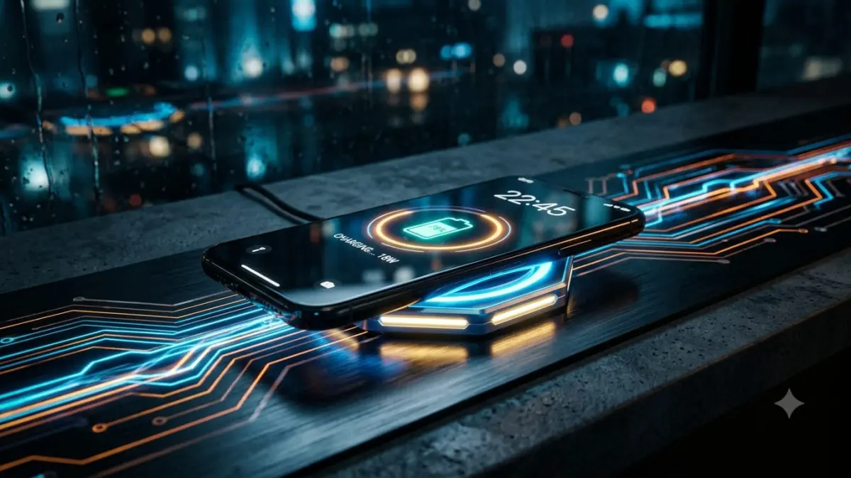 Ilustrasi charge smartphone. (AI) 