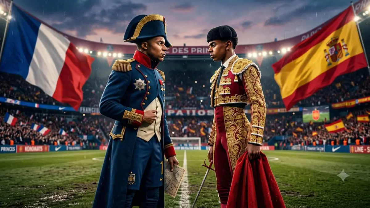 Ilustrasi Kylian Mbappe dan Lamine Yamal, dua bintang yang bakal bentrok di semifinal Piala Dunia 2026. (AI) 