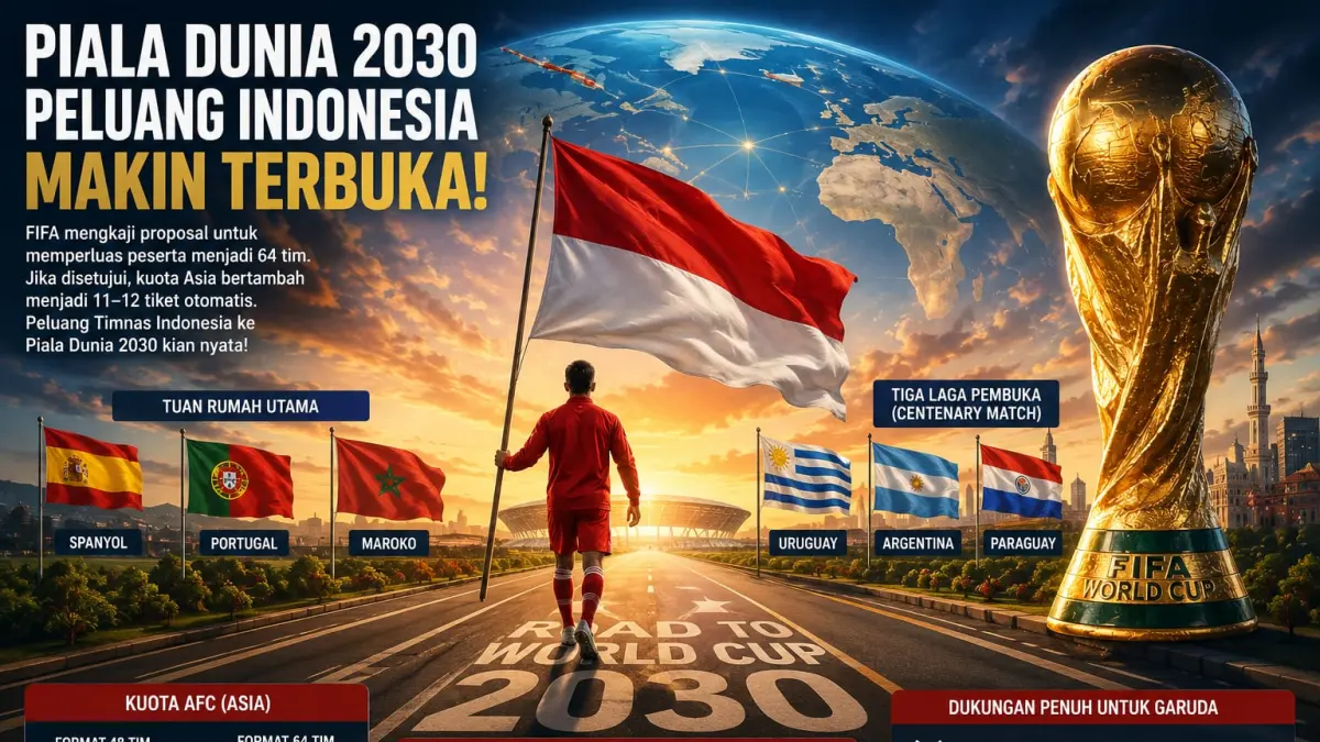 Ilustrasi Timnas Indonesia menuju piala dunia 2030. (Ai Takim/CEPOSONLINE.COM)

