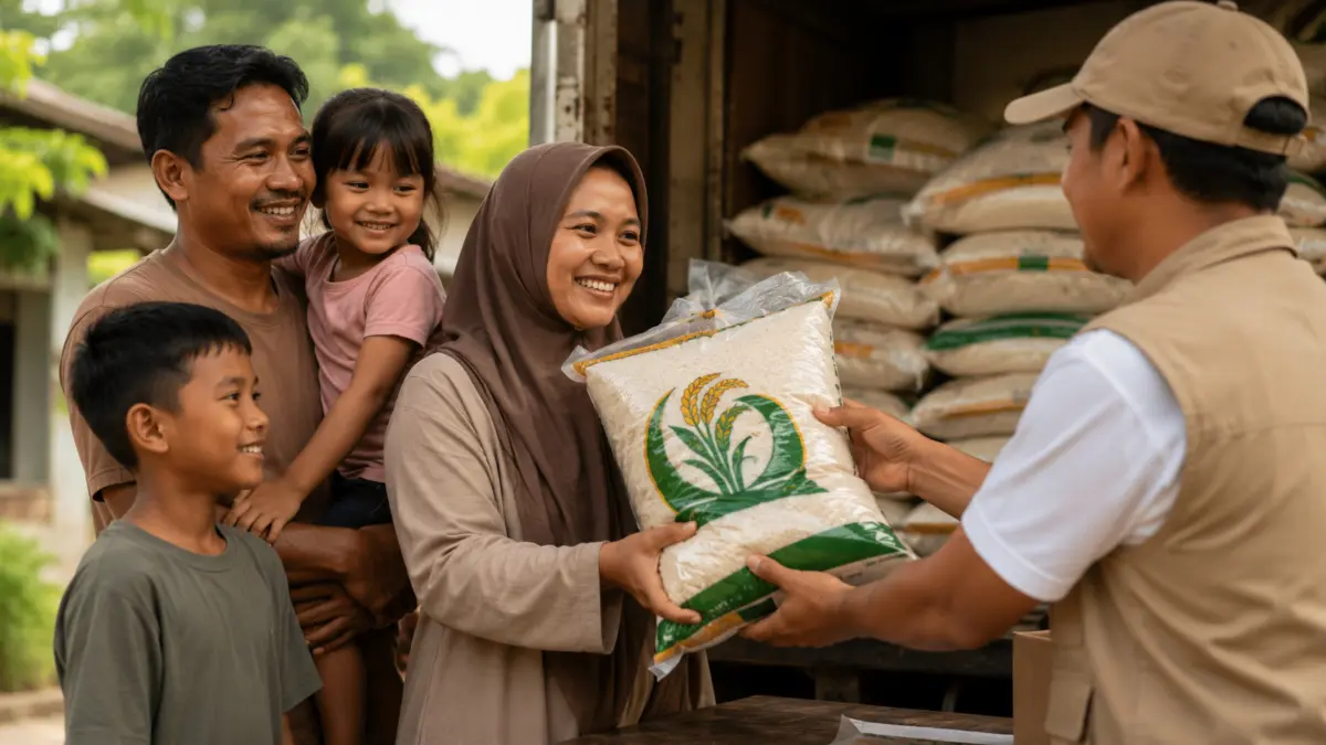 Ilustrasi Masyarakat saat Menerima Bantuan Beras.