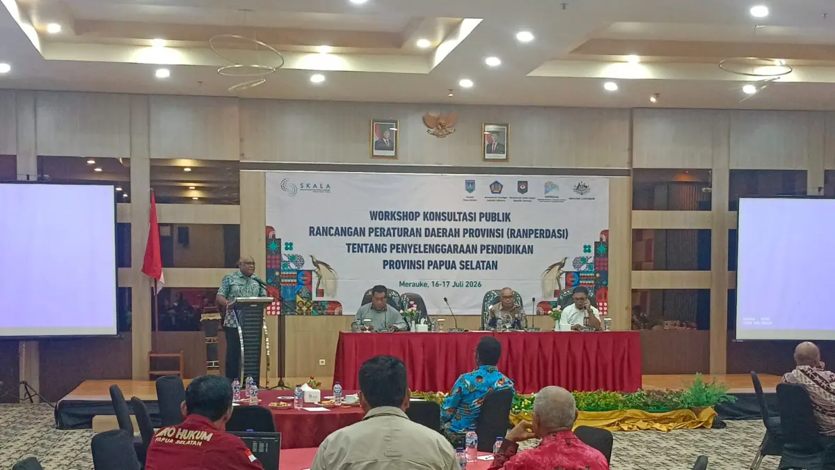 
Workshop konsultasi publik Raperdasi Papua Selatan tentang penyelenggaraan pendidikan di Provinsi Papua Selatan, Kamis (16/7/2026).(CEPOSONLINE.COM/SULO).