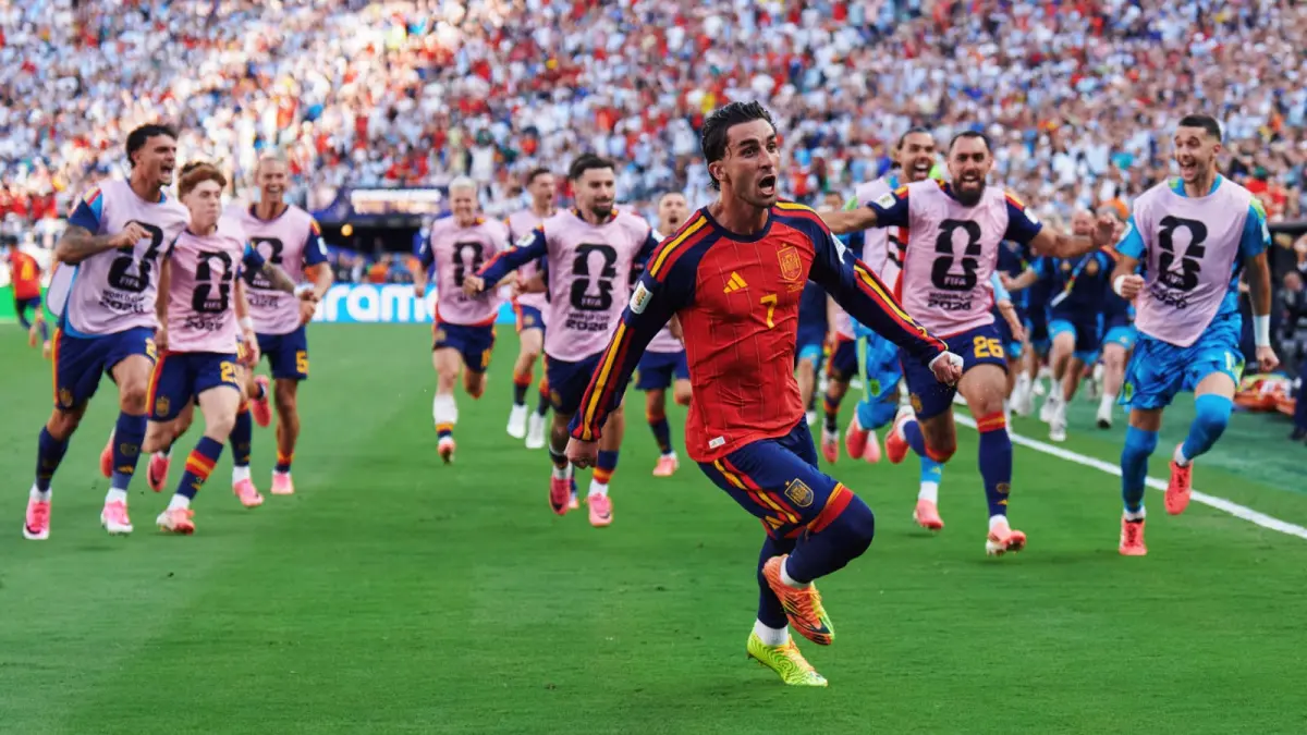 Selebrasi Ferran Tores usai menjebol gawang Argentina. Gol ini merupakan gol tunggal di final piala dunia 2026 yang dilaksanakan di MetLife Stadium East Rutherford Amerika Serikat Senin (20/7/2026). (X)