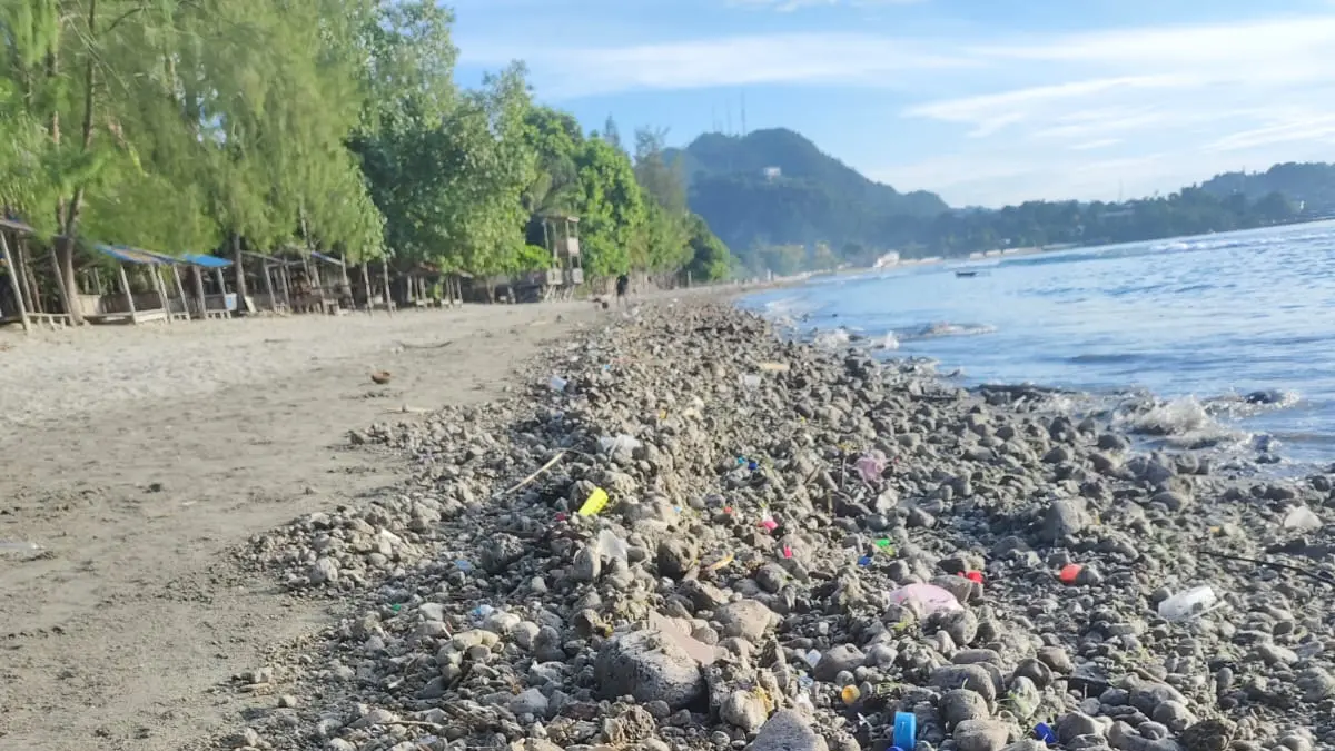 Ribuan batu apung yang terdampar di Pantai Hamadi. Batu ini dibawa arus dan berserakan di sempanjang Pantai. ( foto: LUCKY IREEUW/Ceposonline.com)