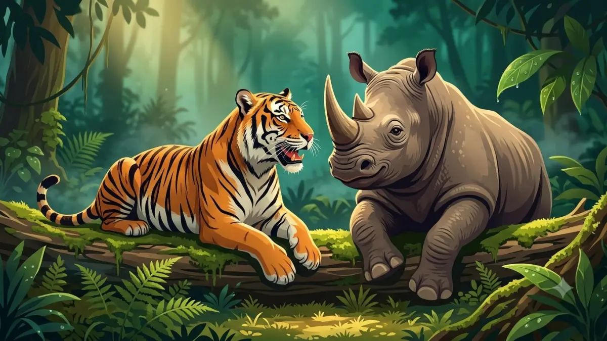 Ilustrasi harimau dan Badak Sumatera. (AI) 

