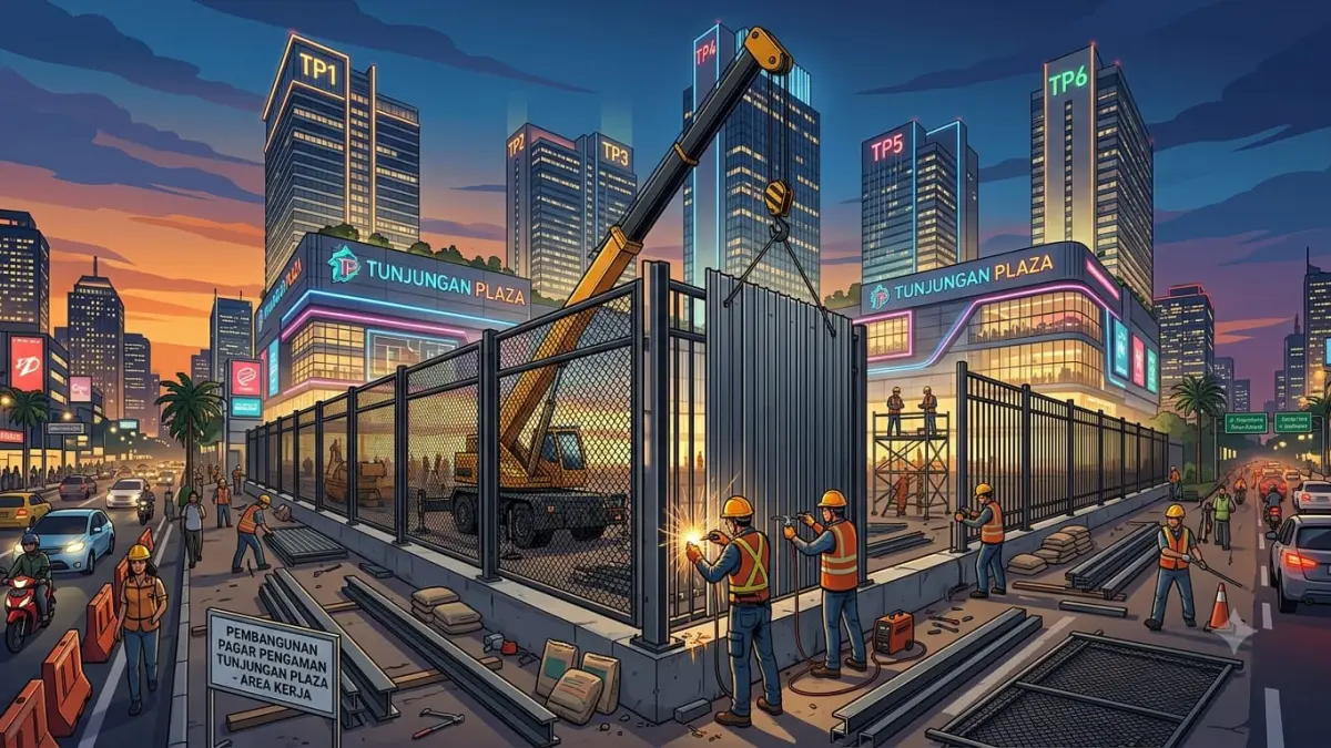 Ilustrasi pagar tinggi yang dipasang pengelola mall di Tunjungan Plaza Surabaya. (AI) 