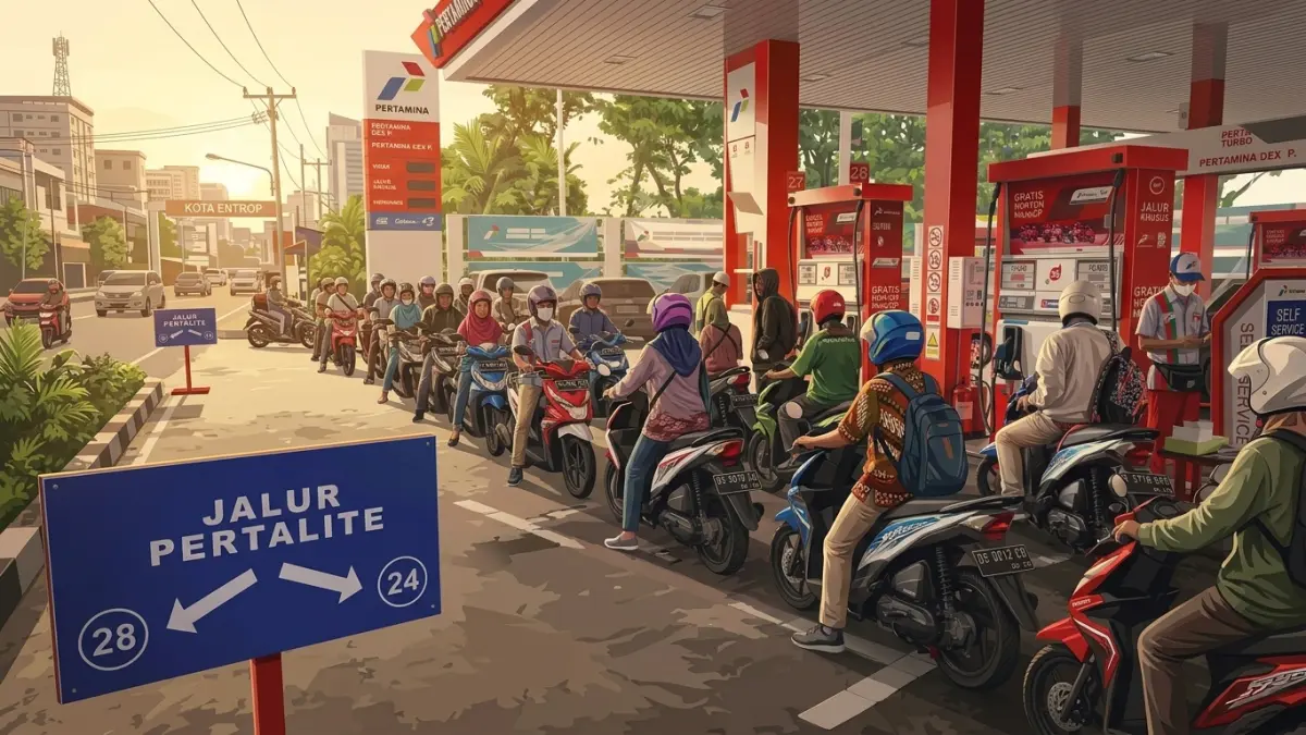 Ilustrasi antrean BBM subsidi. (AI) 