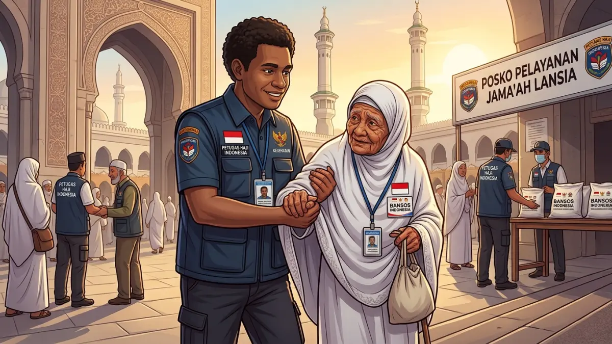 Ilustrasi petugas haji. (AI) 