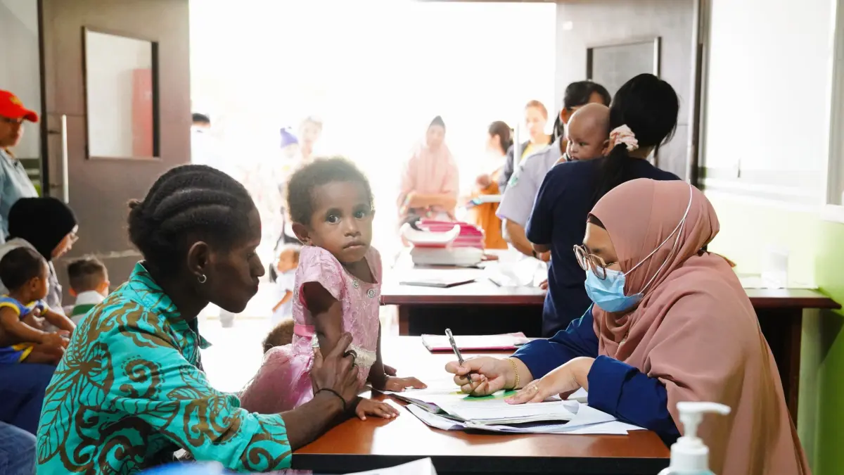 kegiatan posyandu di Klinik TSE Group, Kampung Asiki, Distrik Jair, Kabupaten Boven Digoel, Papua Selatan, Rabu (19/8/2026).