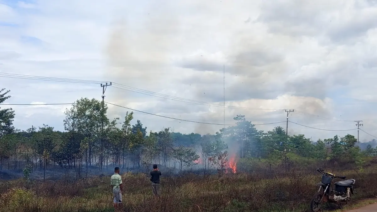 Upaya pemadaman Karhutla di jalan poros Trans Irian Kampung Wenda Asri Jagebob, Sabtu (29/8/2026)&nbsp;
(CEPOSONLINE.COM/HUMAS POLRES MERAUKE)&nbsp;