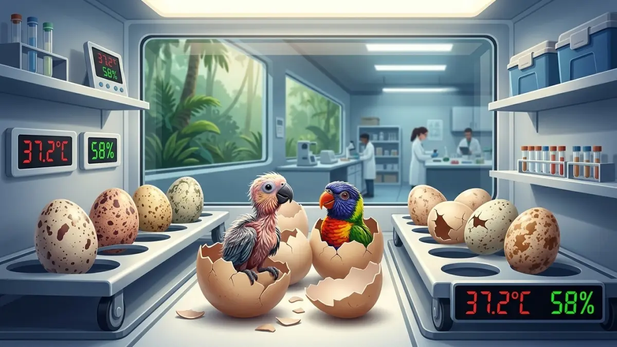 Ilustrasi sejumlah telur burung paruh bengkok berhasil ditetaskan lewat Inkubator. (AI)&nbsp;