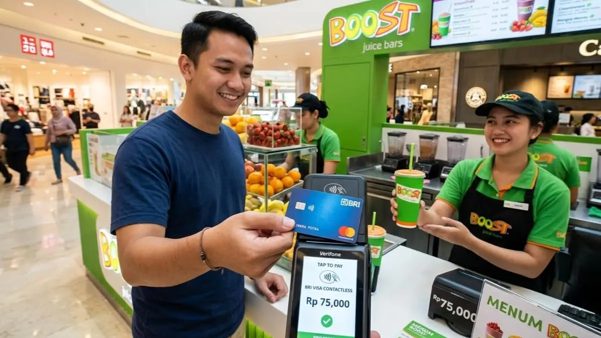 BRI hadir dengan promo spesial bagi nasabah setianya, nikmati diskon 25% di BOOST Juice Bars dengan pembayaran menggunakan BRI Kartu Kredit Visa Contactless.