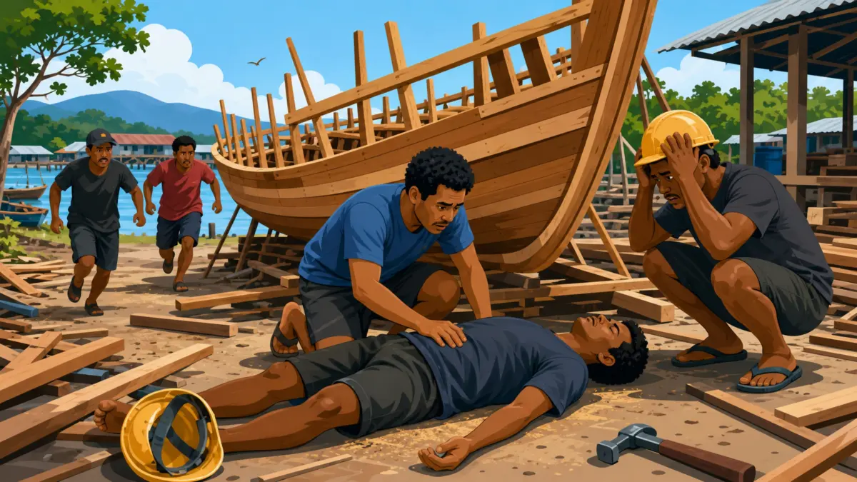 Keterangan foto: Ilustrasi kecelakaan kerja saat proses pembuatan kapal.