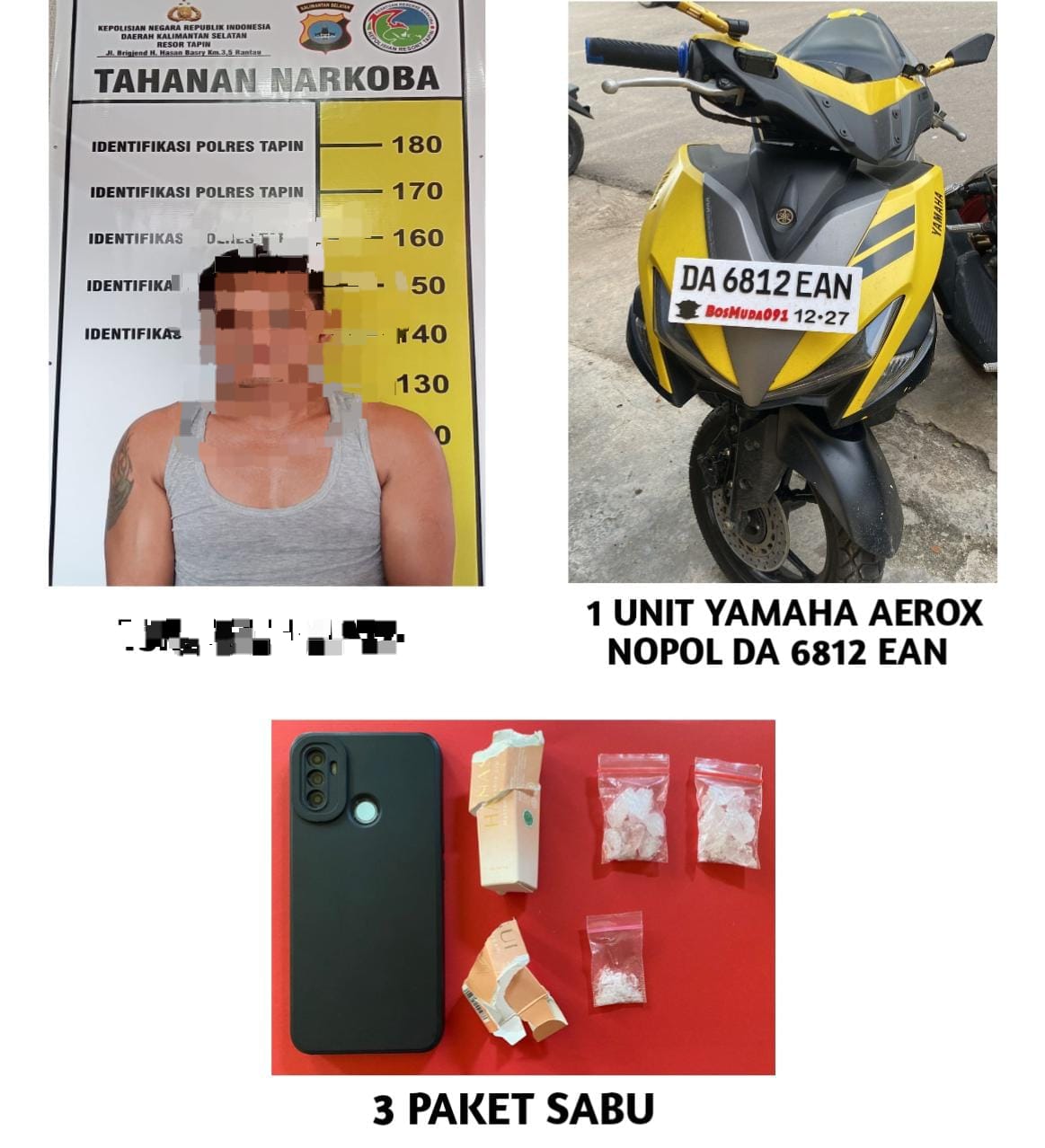 DIAMANKAN: Pelaku dan barang bukti yang diamankan Sat Narkoba Polres Tapin.