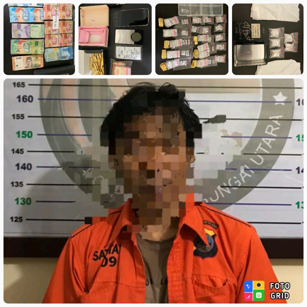 PELAKU: R (49), warga Kecamatan Paminggir memiliki 75 paket sabu-sabu. Kini sudah tertangkap anggota Satres Narkoba Polres HSU.(Foto: M Akbar/Radar Banjarmasin)