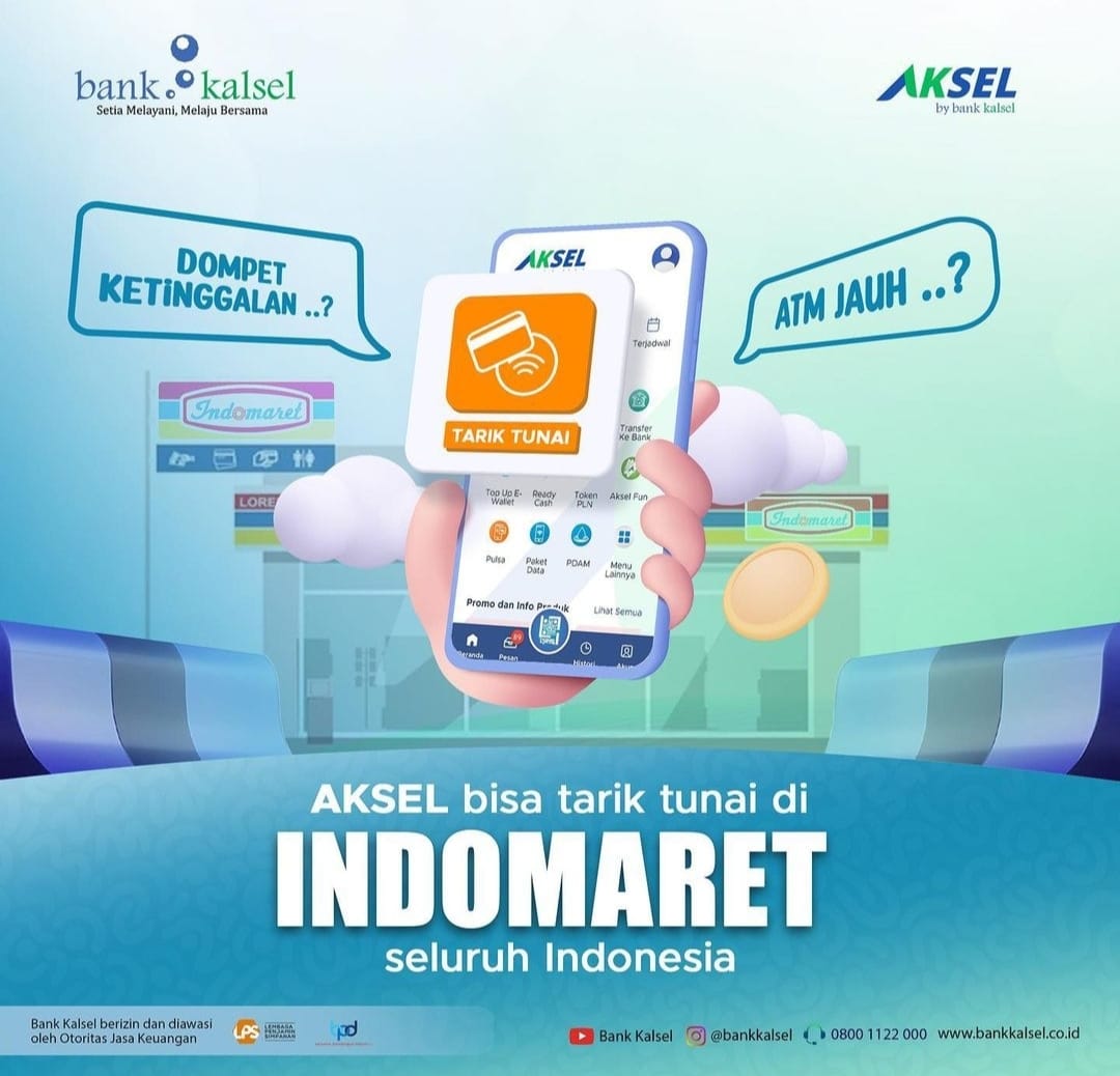 MUDAH: Nasabah Bank Kalsel makin mudah bisa tarik tunai di Indomaret dengan Aksel by Bank Kalsel