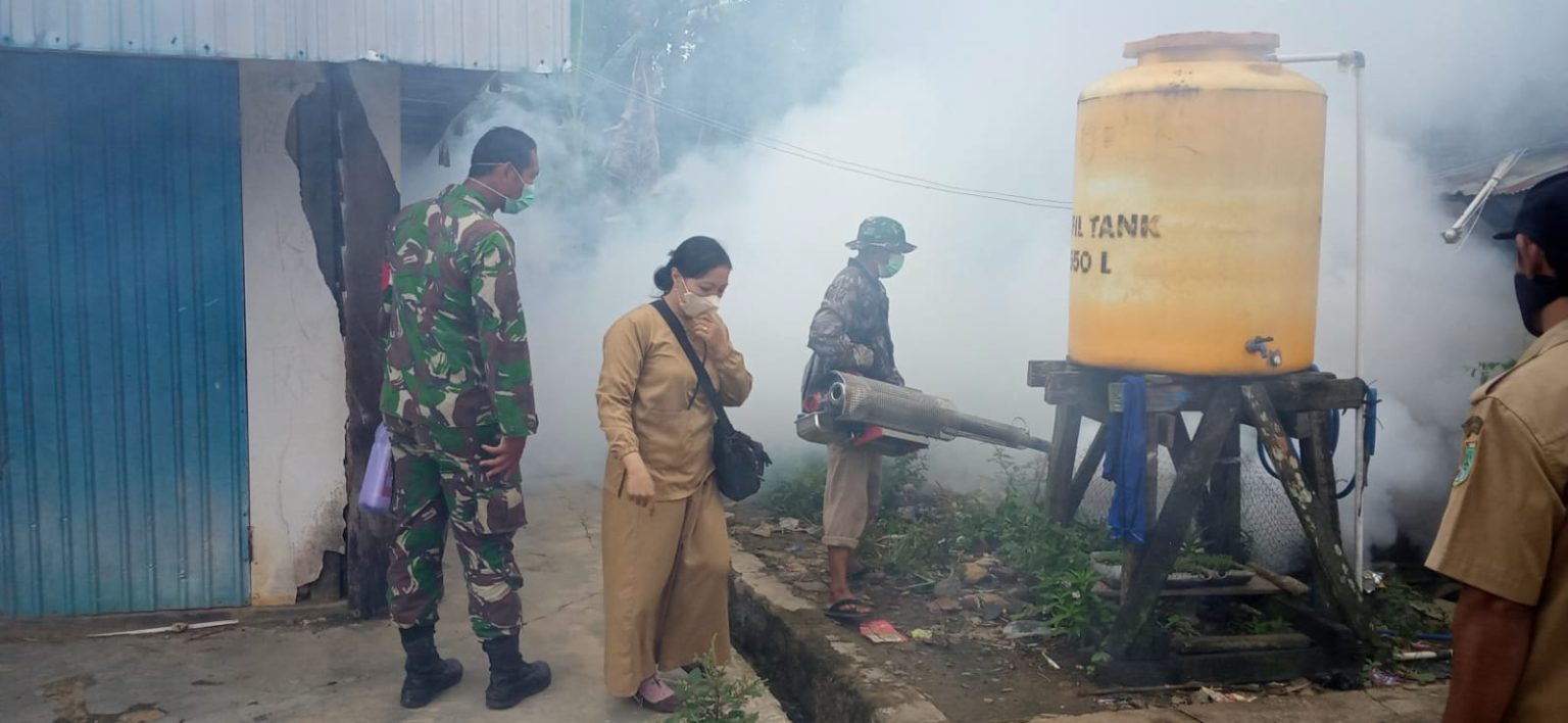 FOGGING: Babinsa Koramil 1022-05/Karang Bintang bersama Puskesmas setempat melaksanakan fogging di Desa Pandansari, Jumat (26/1/2024).(Foto: Koramil 1022-05/Karang Bintang untuk Radar Banjarmasin)
