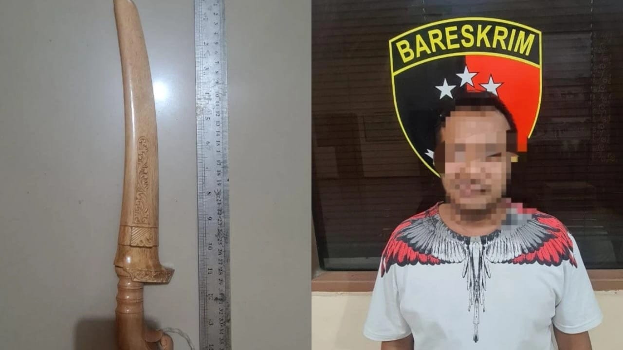 DIAMANKAN: Pelaku penganiayaan di Simpang Empat, serta barang bukti berhasil diamankan polisi, Kamis (1/2/2024) (Polsek Simpang Empat Untuk Radar Banjarmasin)