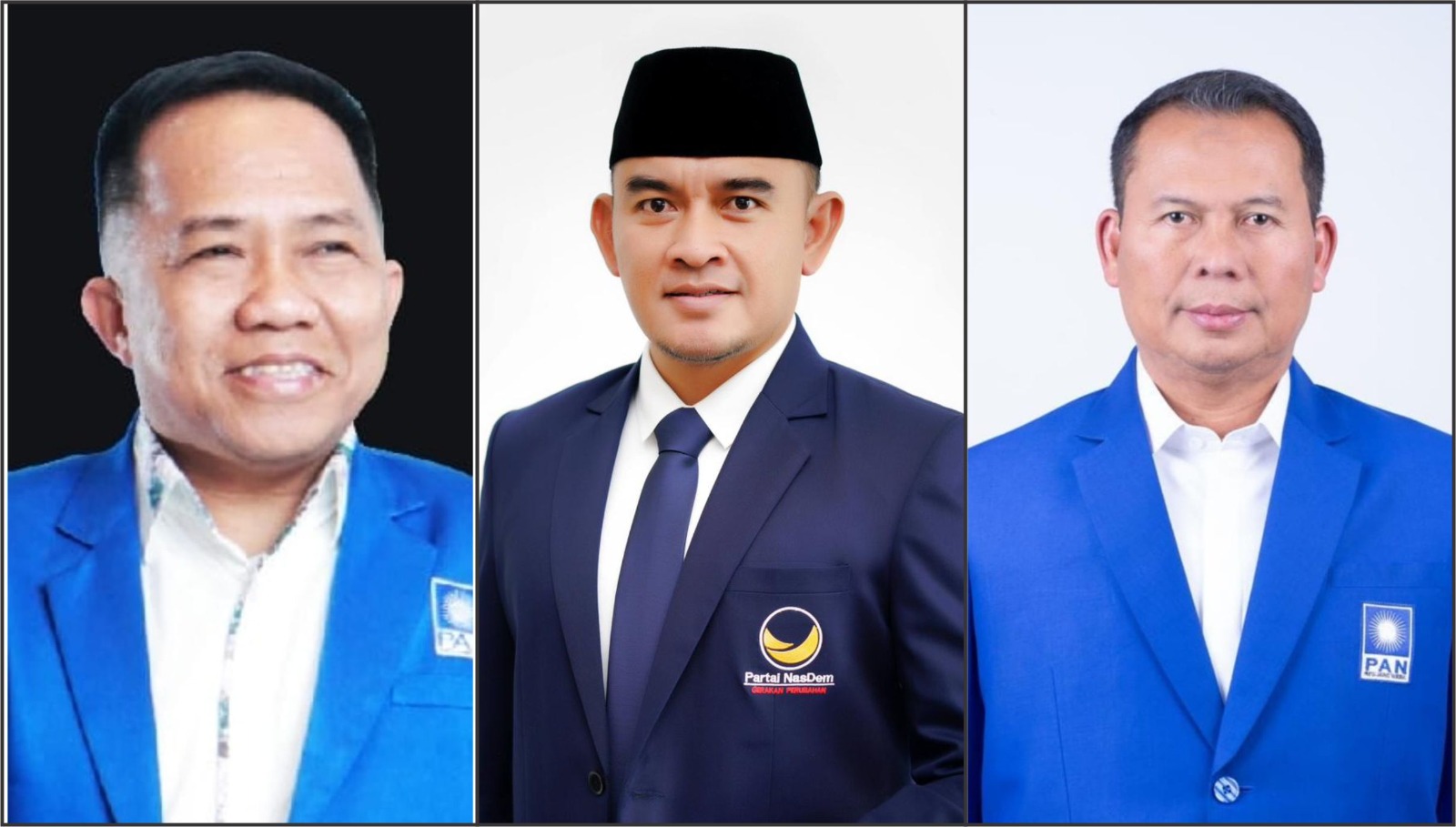 JAWARA: Dua caleg PAN yang berlaga di Dapil II Kalsel, H Sudian Noor (kiri) dan H Endang Agustina (kanan), serta Caleg Nasdem H Rahmat Trianto diperkirakan akan melenggang ke Senayan.(foto: PAN Kalsel