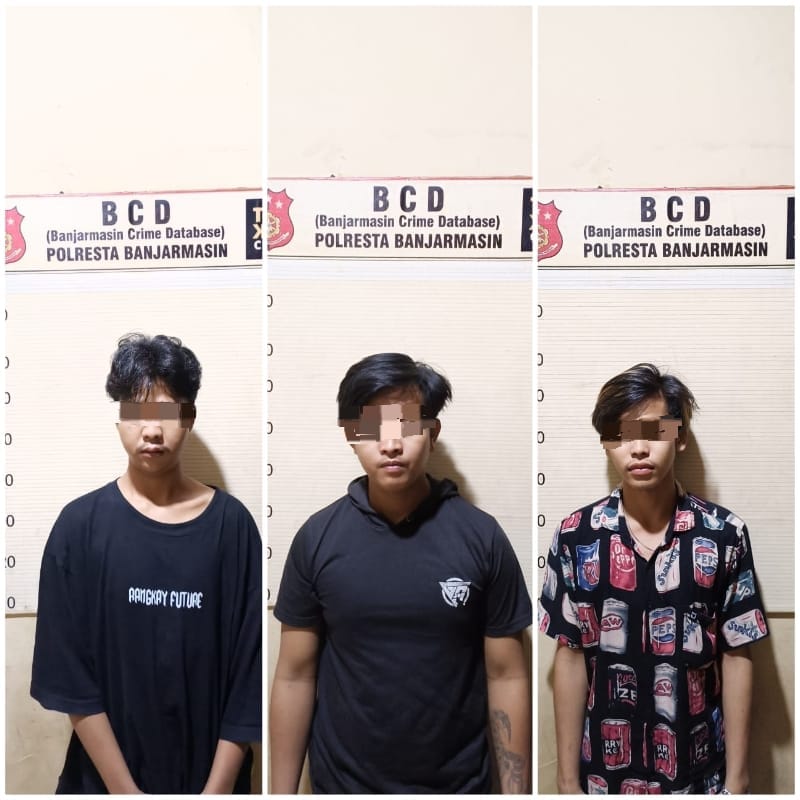 JADI TERSANGKA: Para pelaku begal dan penusukan di Jalan Cempaka Sari sudah diamankan personel Polsek Banjarmasin Barat.