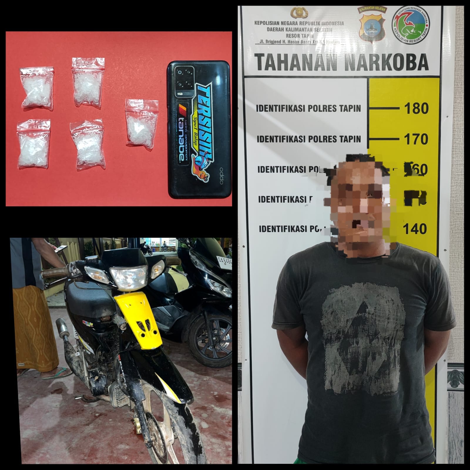AMANKAN: Pelaku dan barang bukti sabu yang diamankan Sat Narkoba Polres Tapin.(Foto:Sat Narkoba Polres Tapin untuk Radar Banjarmasin)
