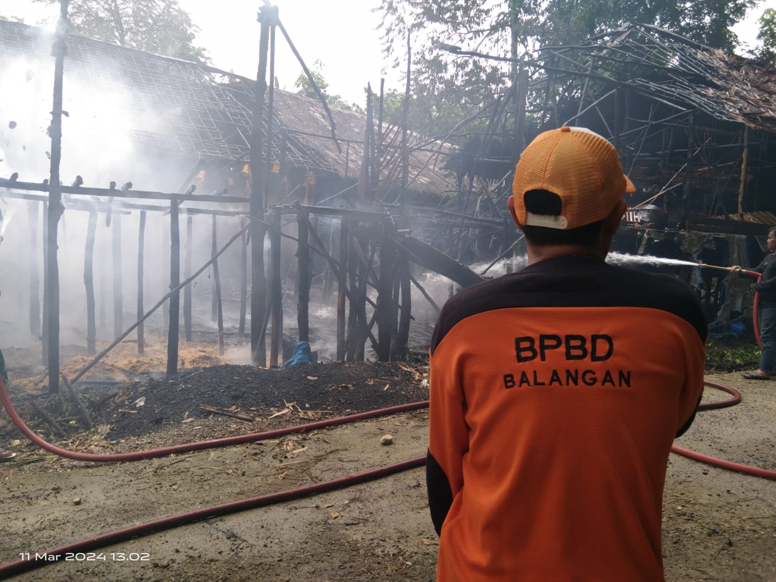 JADI ARANG:Kandang ayam milik warga Desa Teluk Keramat RT 11, Kabupaten Balangan hangus terbakar, Senin (11/3/2024) siang.(foto:M Dirga/Radar Banjarmasin)