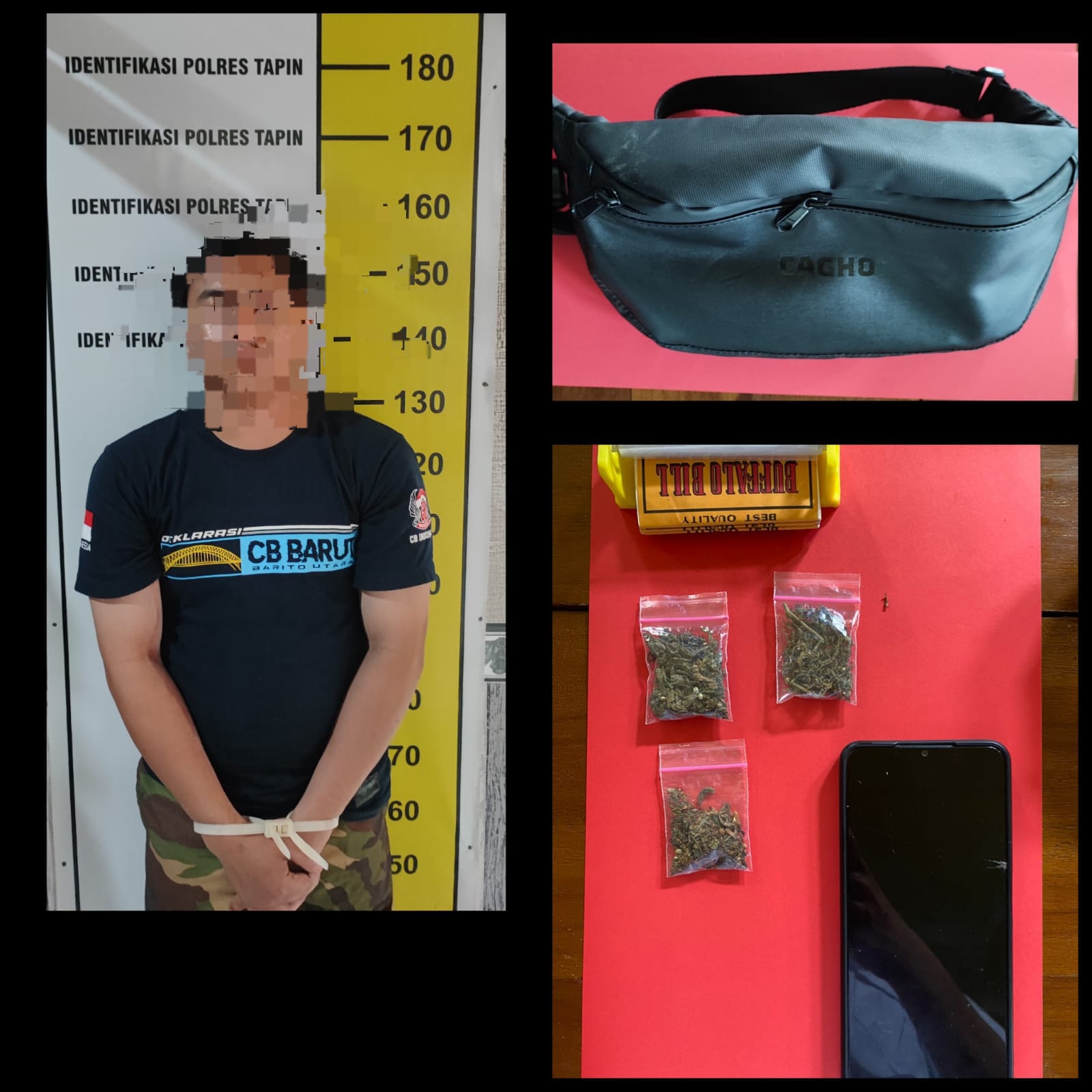 PENGEMBANGAN KASUS: Seorang pelaku kepemilikan narkotika jenis ganja ditangkap Sat Narkoba Polres Tapin di wilayah Banjarbaru.(foto:Polres Tapin untuk Radar Banjarmasin)