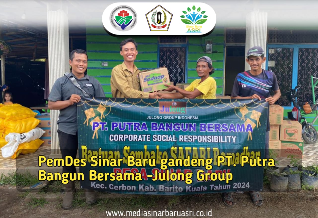BERBAGI:PT PBB gandeng pemerintah Desa Sinar Baru menyalurkan bantuan sembako yang diambil dari dana CSR perusahaan Jolung Grup.