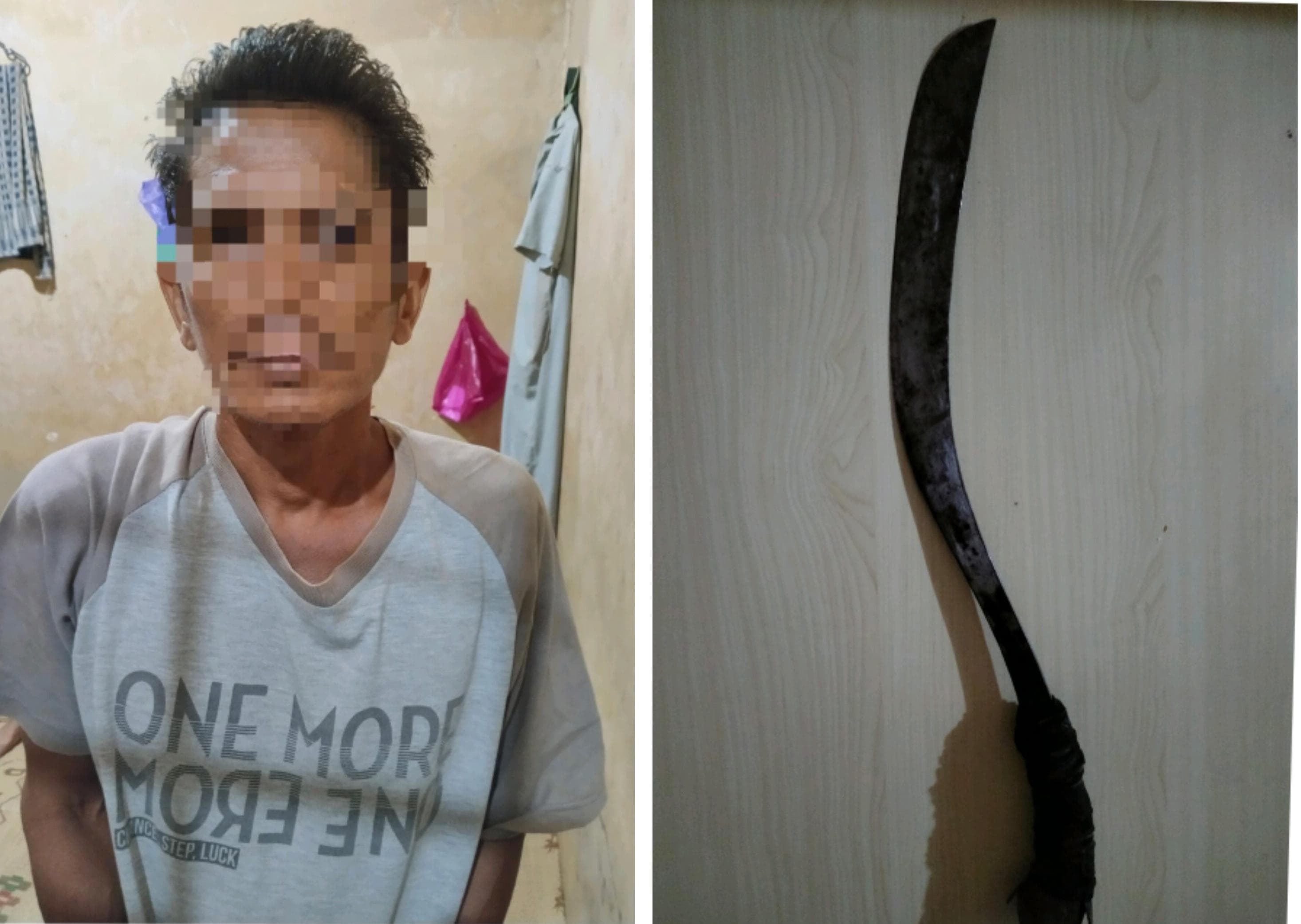 PELAKU: AK (47) beserta barang bukti diamankan Polsek Martapura.(Foto:Humas Polres Banjar untuk Radar Banjarmasin)
