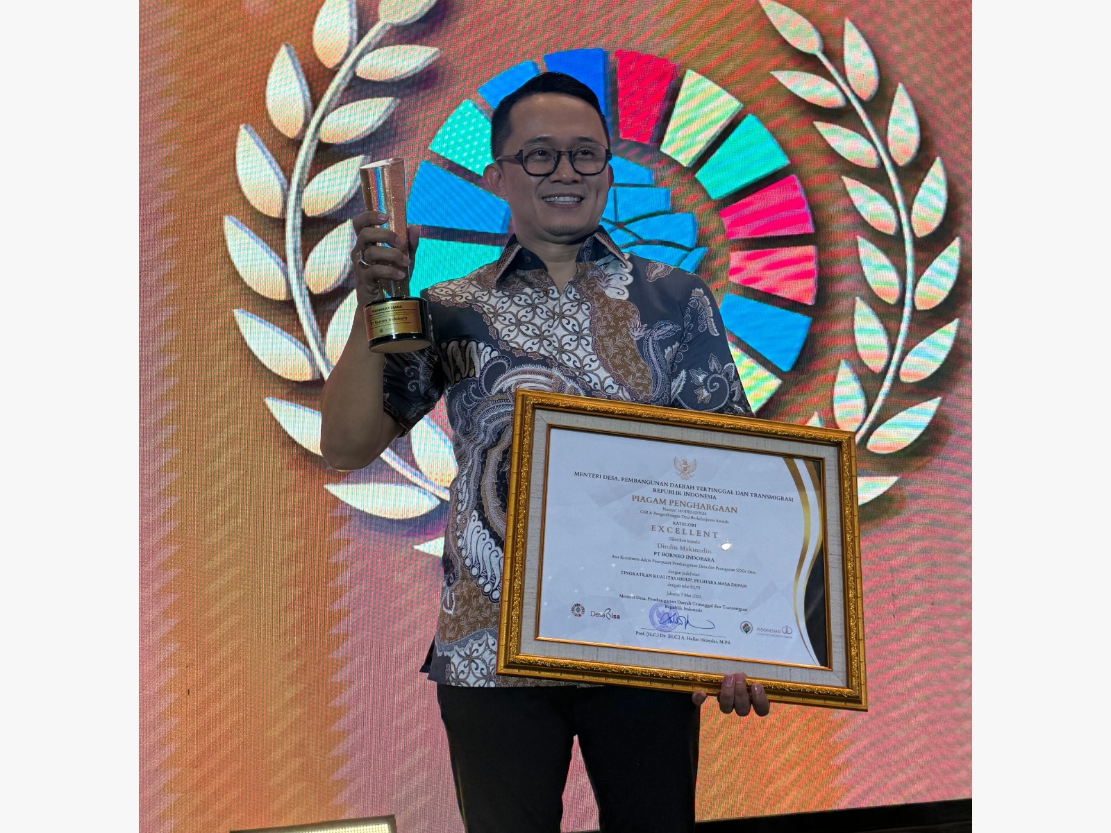 PRESTASI: Dindin Makinudin, GM Empowerment and Sustainability PT BIB meraih penghargaan perorangan excellent (tertinggi) di ajang PDB dan CSR Award 2024 yang digelar oleh ISSF.