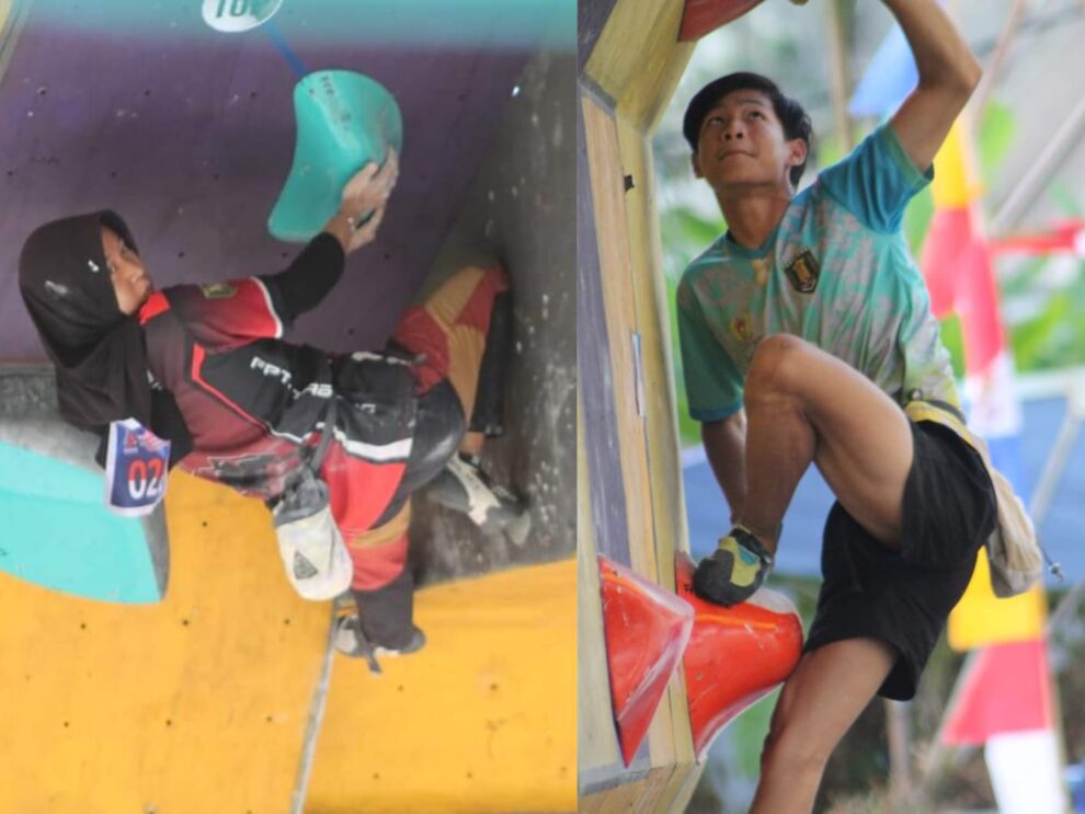 MASUK PELATDA : Atlet panjat Tabalong, Zahra dan Mawardi sedang latihan untuk persiapan PON XXI Aceh-Sumut 2024.(Foto : FPTI Tabalong for Radar Banjarmasin)