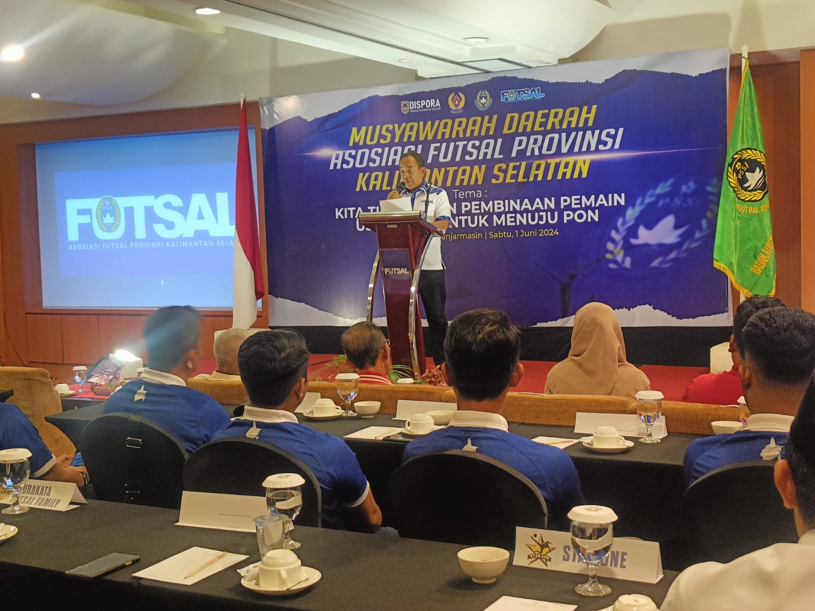 PETAHANA:Ketua AFP Kalsel terpilih periode 2024-2029, H Anwar Hadimi menyampaikan sambutan di Musyawarah Daerah (Musda) AFP Kalsel di Hotel Galaxy, Banjarmasin, Sabtu (1/6/2024).(Foto:M Idris Jian Sid